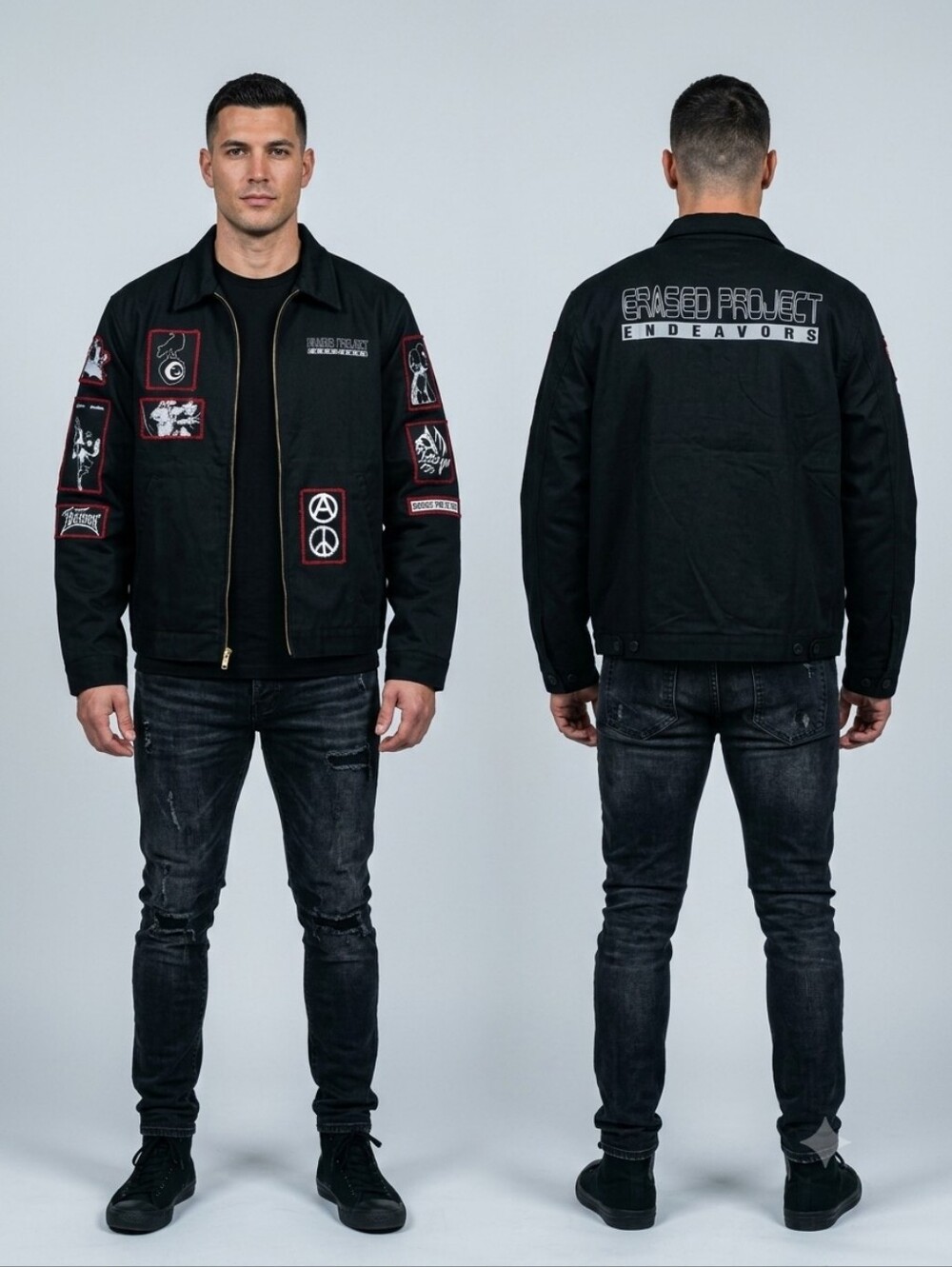 Erased Project Endeavors Canvas Patch Work Jacket Size Large